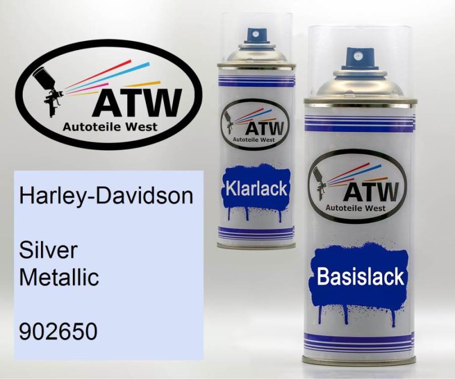 Harley-Davidson, Silver Metallic, 902650: 400ml Sprühdose + 400ml Klarlack - Set, von ATW Autoteile West.